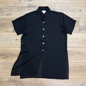 La Palapa‎ Black Sheer Longline Button Front Shirt Mother of Pearl Small Coverup